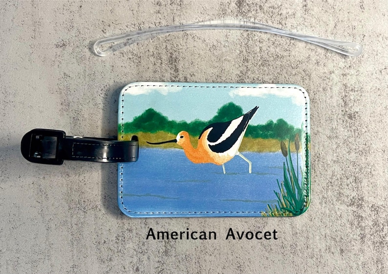 Bagageetikett med fågelmotiv, konstläder, välj mellan 4 olika designer, originalkonstverk bild 3