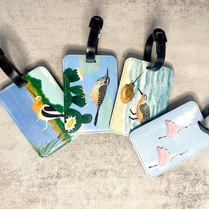 Bagageetikett med fågelmotiv, konstläder, välj mellan 4 olika designer, originalkonstverk bild 1