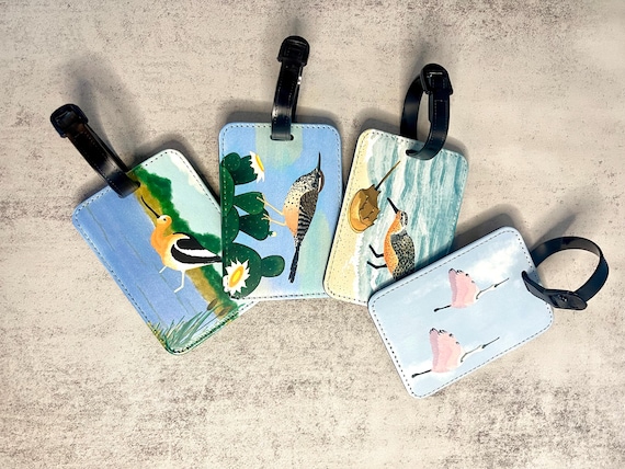 Bird Art Luggage Tag, Faux Leather, Choose from 4 Different Designs, Original Artwork
