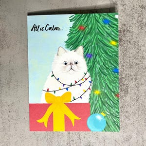 Cat Christmas Holiday Cards, set of 8, Persian Cat, Original Art, Greeting Cards, Blank Inside, Matching Envelopes