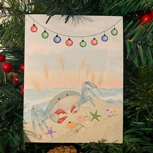 Blue Crab Christmas Card Set | Original Art | Holiday Greeting Cards | Set of 8 | Blank Inside | Matching Envelopes | Colorful and Fun