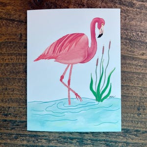 Cartão de nota de flamingo | Cartão único ou conjunto de 8 | Arte original de flamingo | Em branco por dentro | Envelopes correspondentes | Cartão divertido e colorido