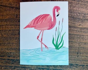 Flamingo Note Card | Single Card or Set of 8 | Flamingo Original Art | Blank Inside | Matching Envelopes | Fun and Colorful Card