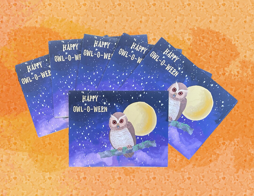 Halloween Note Card Set | Owl-o-ween Featuring a Whimsical Owl | Set of ...