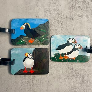 Puffin Gepäckanhänger, Kunstleder, Auswahl aus 3 verschiedenen Designs, Originalkunstwerk, Einzeln erhältlich Bild 1