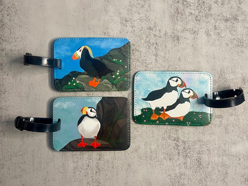 Puffin Gepäckanhänger, Kunstleder, Auswahl aus 3 verschiedenen Designs, Originalkunstwerk, Einzeln erhältlich Bild 1