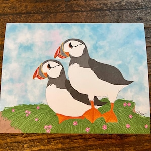 Puffin Note Card | Set of 8 or Single Card | Atlantic Puffin Original Art | Blank Inside | Matching Envelopes | Fun & Colorful Card | Birds