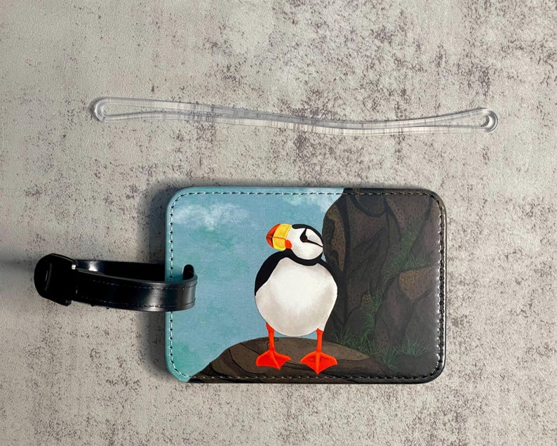 Puffin Gepäckanhänger, Kunstleder, Auswahl aus 3 verschiedenen Designs, Originalkunstwerk, Einzeln erhältlich Bild 10