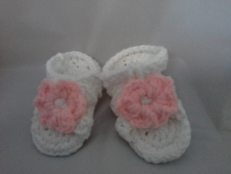 White Baby Sandals with Pink Flower