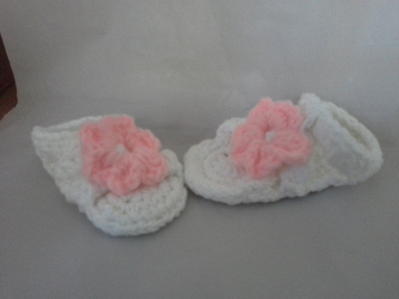 White Baby Sandals with Pink Flower