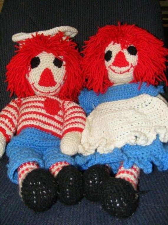 Items similar to Hand Crocheted Raggedy Ann and Andy dolls on Etsy