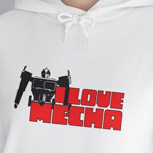 I Love Mecha Prime Hoodie, Robot Lover Hoodie, Sci-Fi Fan Gift, Anime Mecha Hoodie, Geeky Mecha Pilot Top, 80&#39;s Optimus Prime Robot Tee