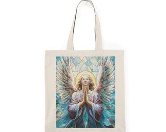 Bolsa de mano religiosa, bolsa de hombro cristiana, bolsa de mano espiritual y de fe, bolsa de mano con vitrales de ángel y Jesús, regalo religioso, bolsa de regalo de Navidad