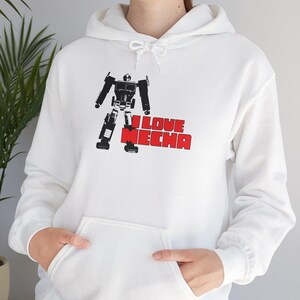 I Love Mecha Giant Prime Hoodie, Robot Lover Hoodie, Sci-Fi Gift, Anime Mecha Hoodie, Geeky Mecha Pilot Top, 80&#39;s Optimus Prime Robot Hoodie