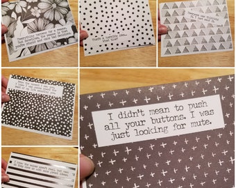 Snarky Cards - six handmade greeting cards, blank cards, just because cards, humorous cards, sarcastic cards
