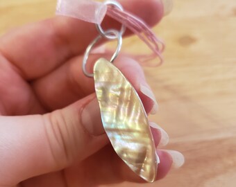 Handmade Shell Pendant Necklace, 16 inch necklace with iridescent shell pendant, mother of pearl