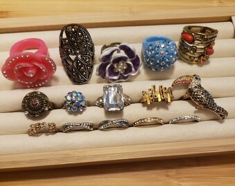 Rhinestone Repair Lot of 15 Rings, vintage and modern assortment no. 3, mixed lot ring lot