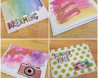 Summer Vibes - four handmade greeting cards, blank cards, just because cards, thinking of you cards, all occasion cards