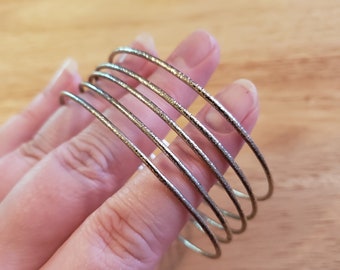 Vintage Silver Tone Bangle Bracelet Lot, five silver bangles, silver tone bracelets, vintage bracelets