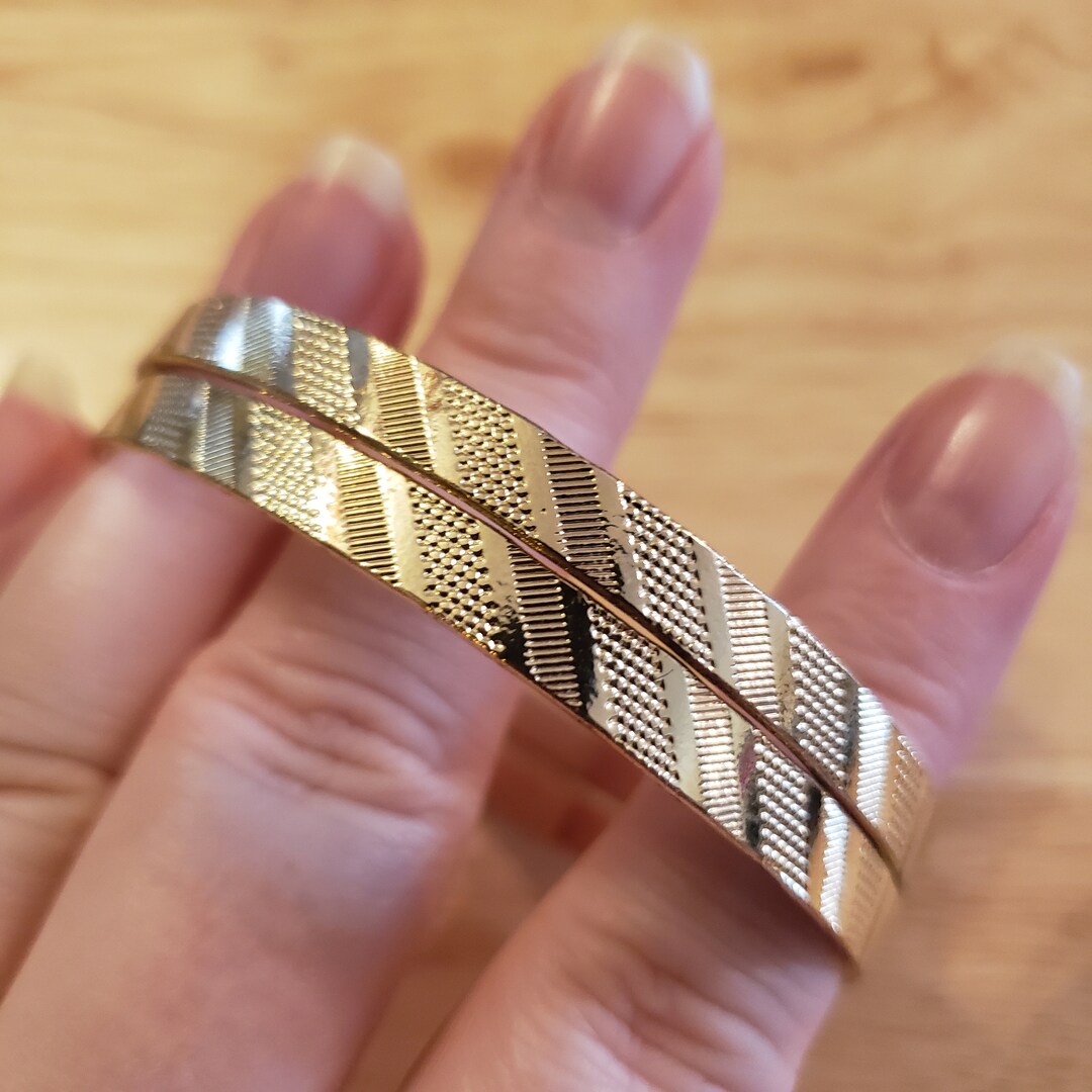 Vintage Gold Tone Bangle Bracelets Two Bangles Stacking Etsy