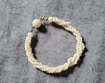 Vintage Faux Pearl Twist Bracelet, 7 inch triple strand bracelet