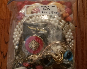 Huge Rhinestone Repair Jewelry Lot, 2 lb 7.5 oz mixed lot of broken jewelry