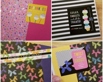 Sprinkles on everything - four handmade birthday cards, blank cards, happy birthday card set