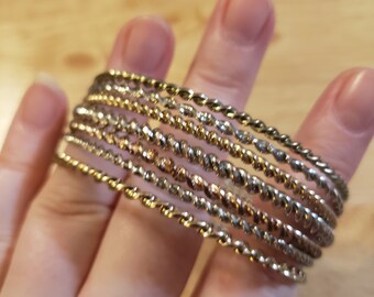 Vintage Twist Bangle Bracelet Lot, silver tone gold tone, seven bangles, stacking bracelets, vintage bracelets