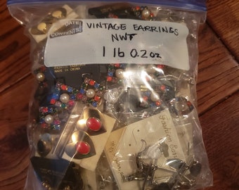 Vintage Earring Lot, all new with tags, 1 lb 0.2 oz vintage earring mix, pierced earrings and clip on earrings