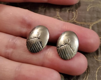 Vintage Silver Oval Cufflinks, vintage cuff links, silver tone unsigned vintage cufflinks