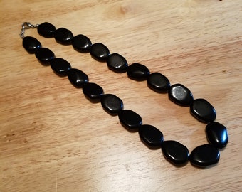 Vintage Black Beaded Necklace, 1980s necklace, 16 inch necklace, vintage necklace