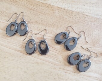 One Pair of Handmade Hematite Oval Earrings, stainless steel hooks