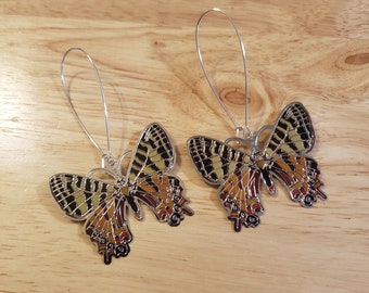 Handmade Enamel Butterfly Earrings, silver plated hooks, statement earrings, handmade earrings