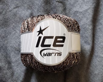 Brown and Silver Chain Metallic Yarn by Ice Yarns, two skeins novelty yarn, fine sport weight, 180 m per 50 g skein