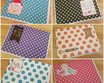 Love Notes - Six handmade greeting cards, polka dot love cards, blank cards, just because cards, thinking of you cards