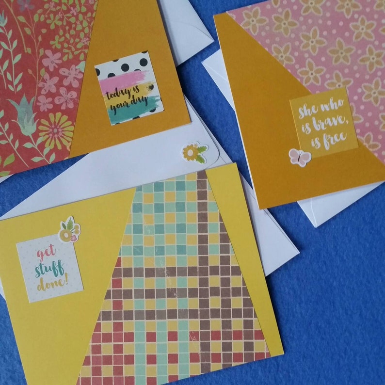 Three Handmade Greeting Cards today is your day encouragement cards blank cards she who is brave is free get stuff done