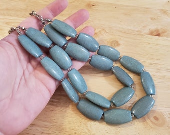 Vintage Dusty Blue Beaded Double Strand Necklace, 20 inch vintage necklace with 2.5 inch extender, vintage two strand necklace