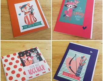 Wild at Heart - four handmade greeting cards, blank cards, just because, thinking of you, love cards, romantic cards