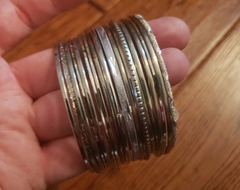 Vintage Bangle Bracelet Lot, 19 bangles, silver tone bangles, vintage bracelets, bangle bracelets