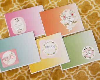 Five Handmade Cards, ombre encouragement cards, just because cards, greeting cards, blank cards, handmade card set