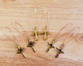 Handmade Gold Cross Earrings, gold plated earrings, dangle earrings, statement earrings, handmade earrings