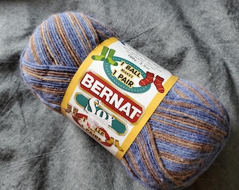 One Skein of Wooded Denim Bernat Sox Sock Yarn, variegated self-striping yarn - 1 ball makes 1 pair of socks