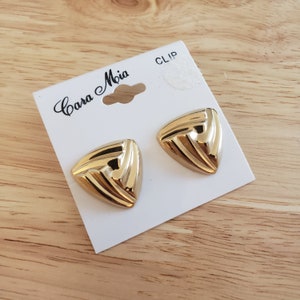 Vintage Gold Tone Clip-on Earrings by Cara Mia, new with tags, triangle earrings, clip ons