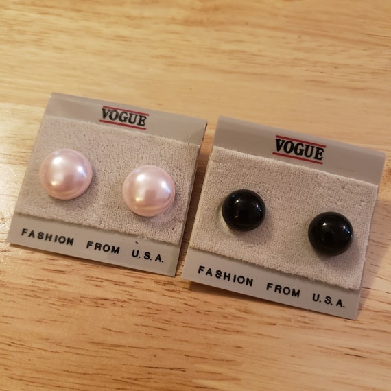 Vintage Stud Earrings by Vogue, pink or black earr
