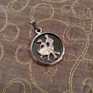 Vintage Dancing Couple Pendant, black and silver tone pendant, vintage pendant, dancer pendant