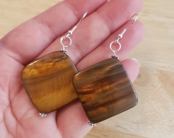 Handmade Brown Shell Earrings - silver plated dangle earrings, statement earrings