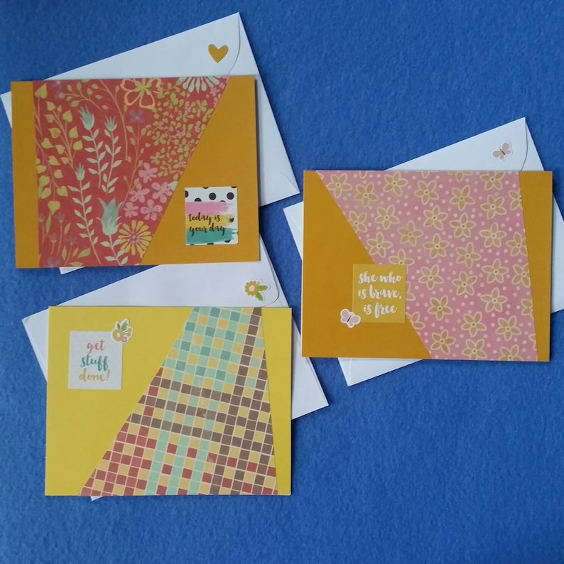 Three Handmade Greeting Cards today is your day encouragement cards blank cards she who is brave is free get stuff done