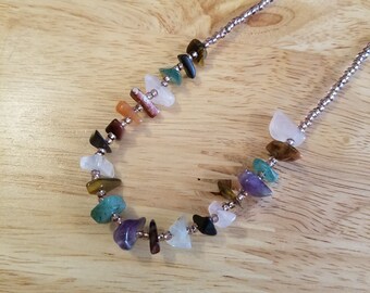 Handmade Mixed Gemstone and Glass Necklace, 17 inch necklace with magnet clasp, handmade necklace, chakra necklace