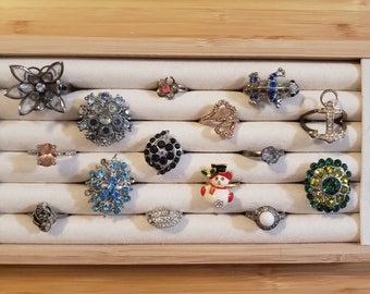 Rhinestone Repair Lot of 15 Rings, vintage and modern assortment no. 5 mixed lot ring lot