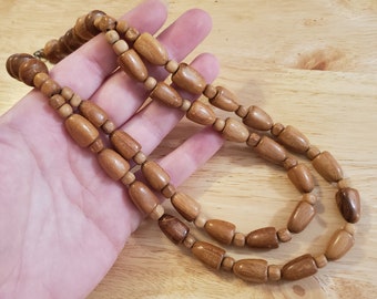 Vintage Wood Beaded Necklace, 20 inch double strand vintage necklace, vintage wood necklace, statement necklace